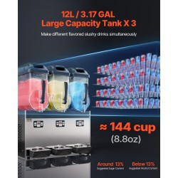 Slush-kone ruostumatonta terästä kolme kahdentoista litran säiliötä kahviloihin ja baareihin