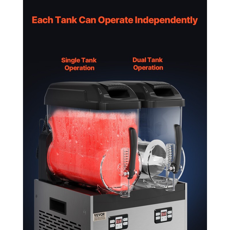 Kaupallinen slushikone ruostumaton teräs kaksi kahdentoista litran säiliötä yhdeksänkymmentäkuusi kuppia kahviloihin baareihin