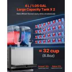 Slush-kone kaksisäiliöinen kukin säiliö 4 l ruostumaton teräs 15 asetusta ammattikäyttöön