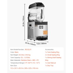 Slushikone 12 l yksisäiliöinen ruostumaton teräsrunko polykarbonaattisäiliö ammattikäyttöön