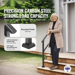 Ulkoportaiden hiiliteräskaide yhdelle tai kahdelle portaalle säädettävä musta neliöputki asennussarjalla