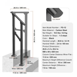 Hiiliteräksinen käsijohde ulkoportaikkoon 1–2 portaalle musta 680 mm säädettävä kulma