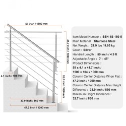 Porraskaide ruostumatonta terästä 1500 mm kaksipilarinen 5 poikkitankoa ulkokäyttöön