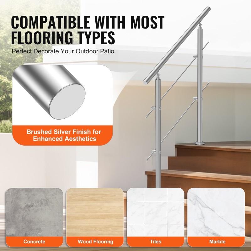 Ulkokaide ruostumattomasta teräksestä 100 cm kahdella poikittaistangolla portaikkoon säädettävällä kulmalla