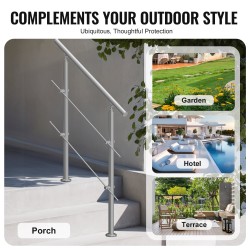 Ulkokaide ruostumattomasta teräksestä 100 cm kahdella poikittaistangolla portaikkoon säädettävällä kulmalla