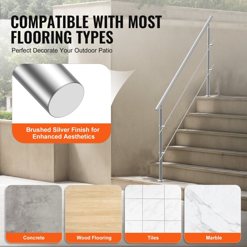 Käsijohde ulkokäyttöön ruostumattomasta teräksestä 1800 mm kaksi poikkitankoa