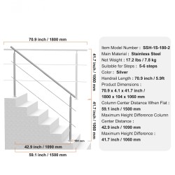 Käsijohde ulkokäyttöön ruostumattomasta teräksestä 1800 mm kaksi poikkitankoa
