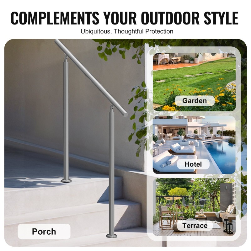 Käsijohde ulkoportaisiin ruostumatonta terästä 100 cm kahden pylvään säädettävä kulma 0–45 astetta