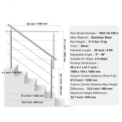 Ulkokaide portaisiin 149,9 cm ruostumaton teräs kolmella poikkitangolla säädettävällä kulmalla
