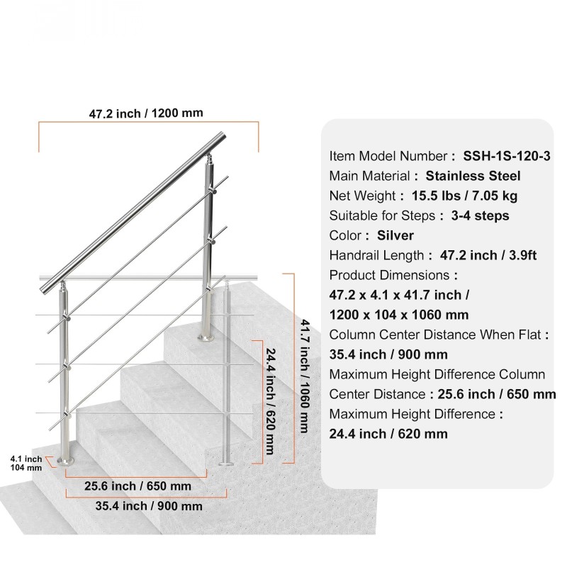 Portaankaide ruostumattomasta teräksestä 120 cm kolme poikkitankoa kaksipilarinen säädettävä kulma