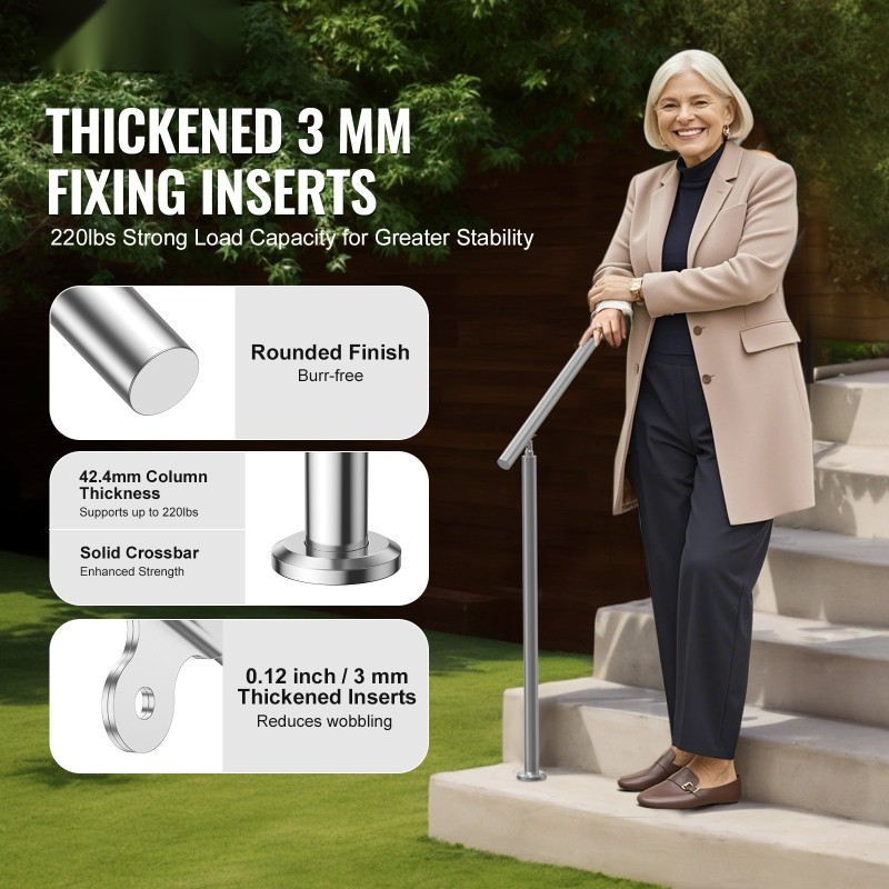 Käsijohde ulkoportaisiin ruostumatonta terästä 150 senttimetriä kaksipylväinen säädettävä kulma kiinnitystarvikkeet