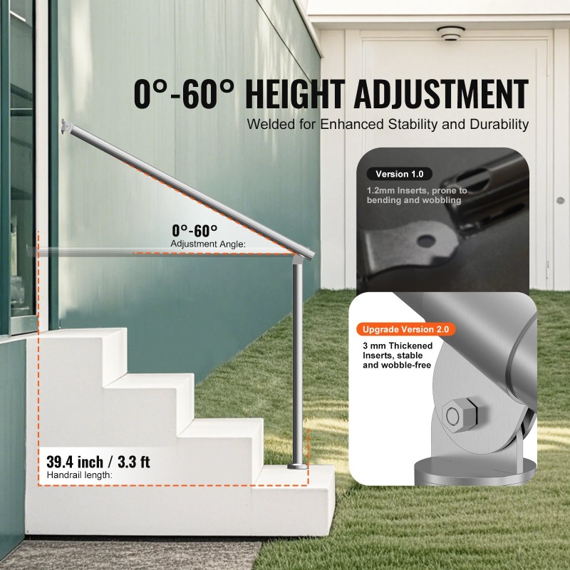 Ulkokaide ruostumattomasta teräksestä 100 cm portaisiin seinään ja lattiaan asennettava