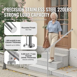 Käsijohde ulkoportaisiin ruostumatonta terästä 120 cm säädettävä kulma 0–60 astetta asennussarja mukana