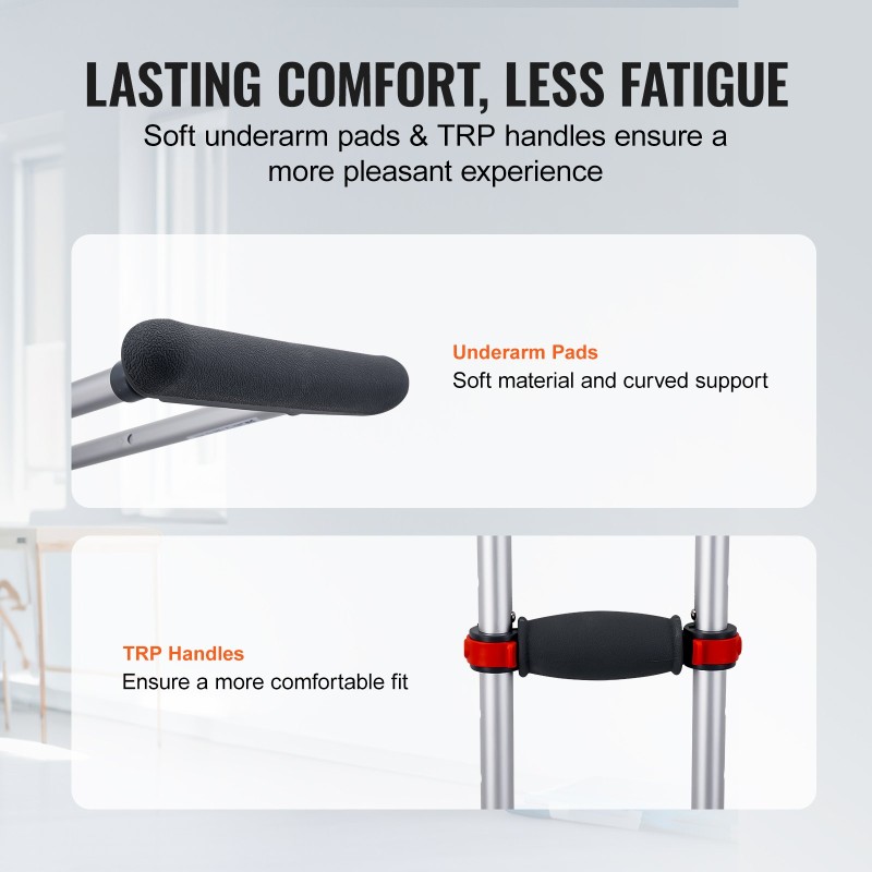 Kainalosauvat alumiiniset 13-portainen korkeussäätö pehmeä kainalotuki 120–200 cm pari