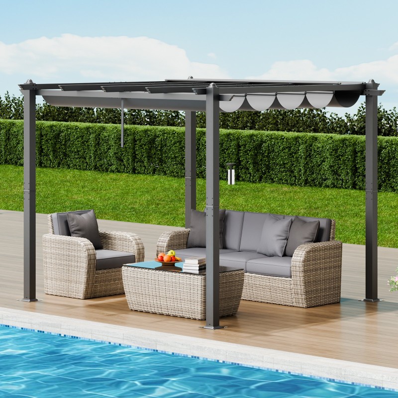 Pergola alumiinirunko vedettävä katos UV50+ aurinkosuoja 2.97 x 2.97 m terassille