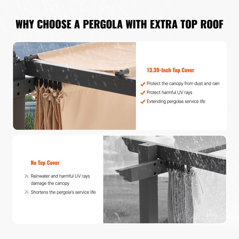 Pergola alumiinirunko noin 3 x 3 m säädettävällä aurinkosuojakatoksella