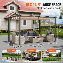 Pergola vedettävällä katoksella alumiinirunkoinen UV-suojattu 2,96 x 3,95 m