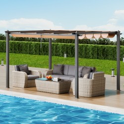 Pergola vedettävällä katoksella alumiinirunkoinen UV-suojattu 2,96 x 3,95 m