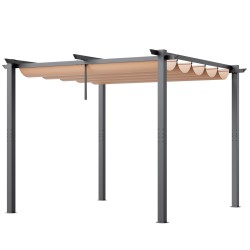 Alumiininen pergola 3 x 3 m vedettävällä beige katoksella UV50