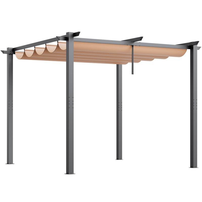 Alumiininen pergola 3 x 3 m vedettävällä beige katoksella UV50+