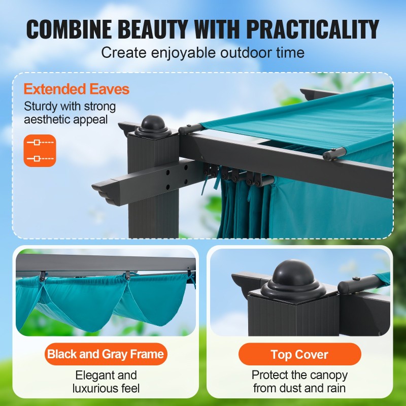 Säädettävä alumiini- ja rautarunkoinen pergola 2,96 x 3,95 m UV50-suojalla