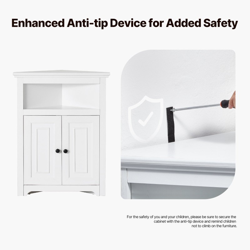 Kulmakaappi MDF ja PB valkoinen 3 säädettävää hyllyä 2 puuovea