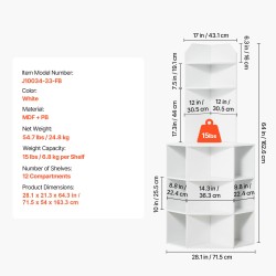 Kulmasäilytyskaappi MDF/PB korkeus 1633 mm 12 lokeroa valkoinen USB-portit ja pistorasiat