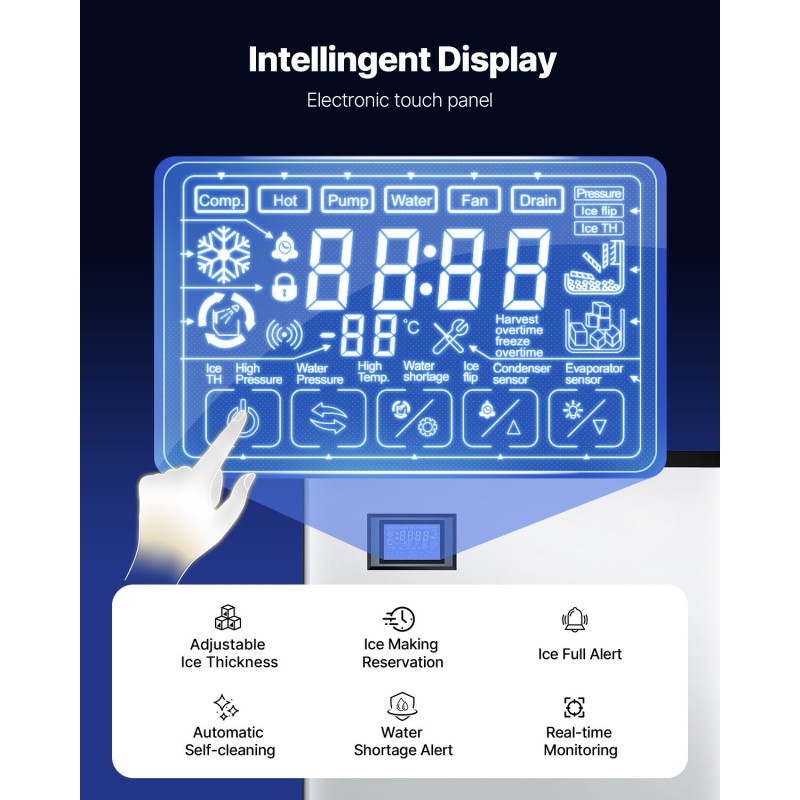 Kaupallinen jääpääyksikkö 226,8 kg/24 h ruostumaton teräs ilman säiliötä