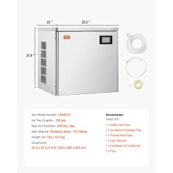 Kaupallinen jääpalakone 400 paunaa päivässä ruostumaton teräs pääkone ilman säiliötä