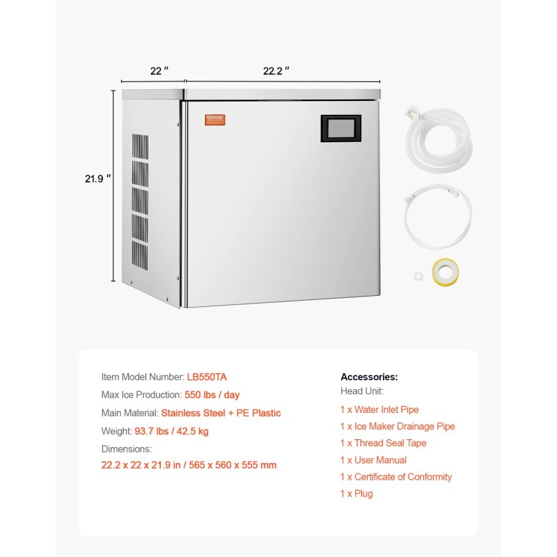 Jääpalakone pääyksikkö ruostumaton teräs 550 lbs/vrk 156 muottia ammattikäyttöön