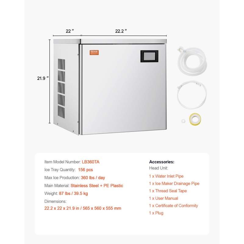Jääpalakoneen pääyksikkö 163 kg vuorokaudessa ruostumatonta terästä itsepuhdistuva ammattikäyttöön