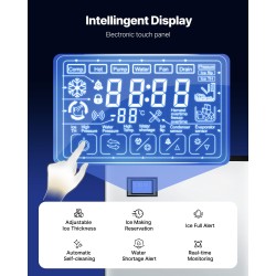 Kaupallinen jääpalakone 226,8 kg/24h 113,4 kg säiliö ruostumaton teräs 3,5 tuuman kosketusnäyttö