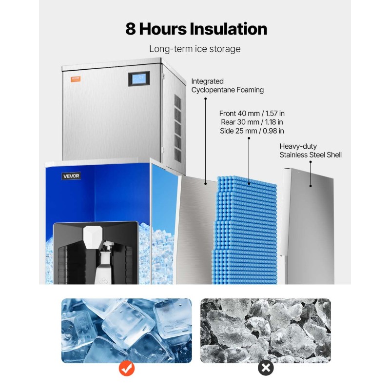 Jääpalakone ruostumatonta terästä 249 kg/vrk 80 kg säiliö kosketusnäyttö itsepuhdistus baareihin