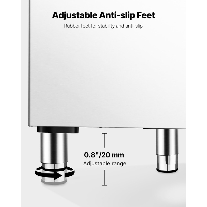 Jääsäiliö 113,4 kg ruostumaton teräs PP sisärakenne yksivaiheinen vedensuodatin säädettävät liukuestekumijalat