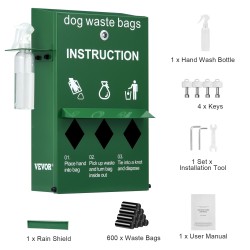 Koirankakkapussien annostelija sinkitty teräs 600 pussia lukittava käsienpesupullolla ulkokäyttöön