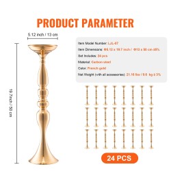 Hiiliteräksinen juhlamaljakko 50 cm 24 kappaletta ranskalaiskultainen pöytäkeskiö