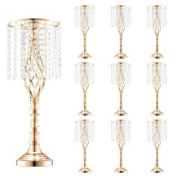 Hiiliteräksinen kukkateline 55 senttimetriä korkea kymmenen kappaleen kullanvärinen pöytäkeskiö