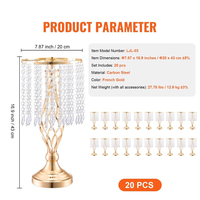 Kukkatelineet hiiliterästä 43 cm ranskalainen kulta 20 kpl häihin