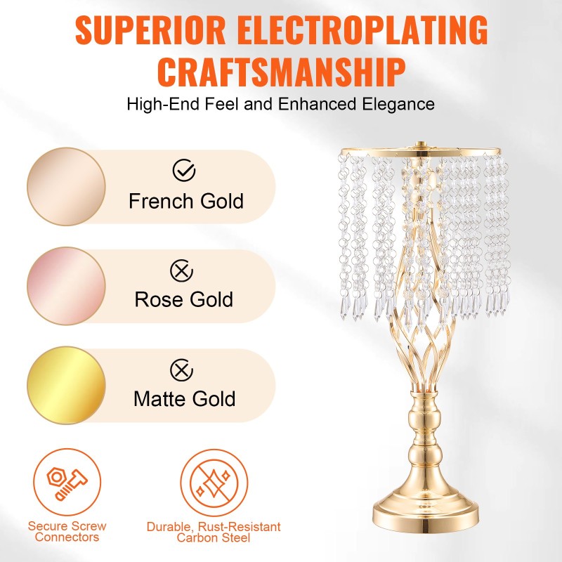 Hiiliteräksinen kukkateline 49 cm korkea ranskan kullanvärinen 12 kpl juhlapöytiin