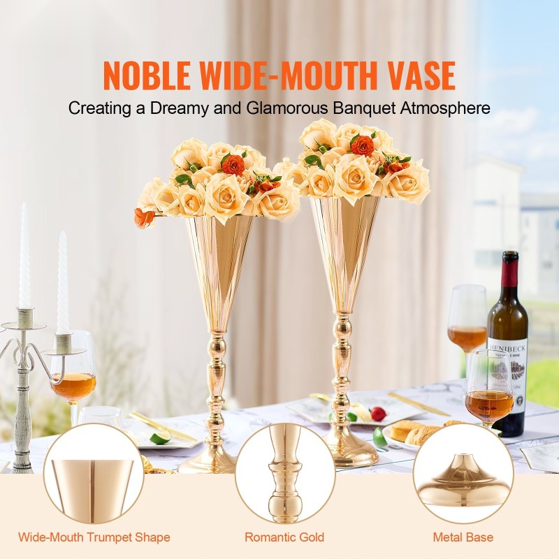 Maljakkoteline hiiliteräksinen 43 cm 10 kpl ranskalainen kulta hääjuhliin