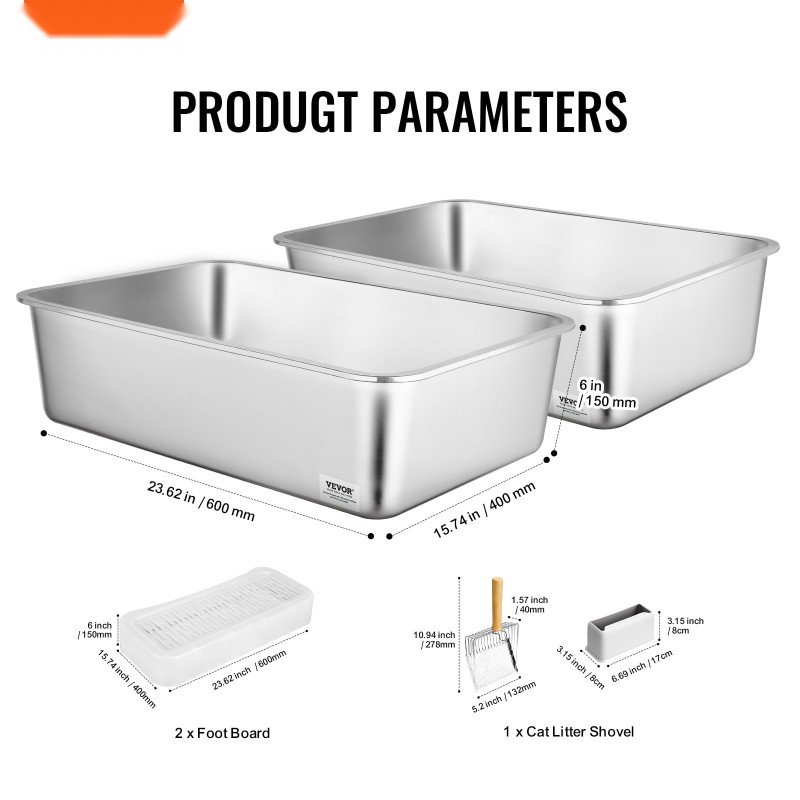 Kissanvessa 2 kappaleen ruostumattomasta teräksestä 150 millimetriä syvä sopii suurikokoisille kissoille