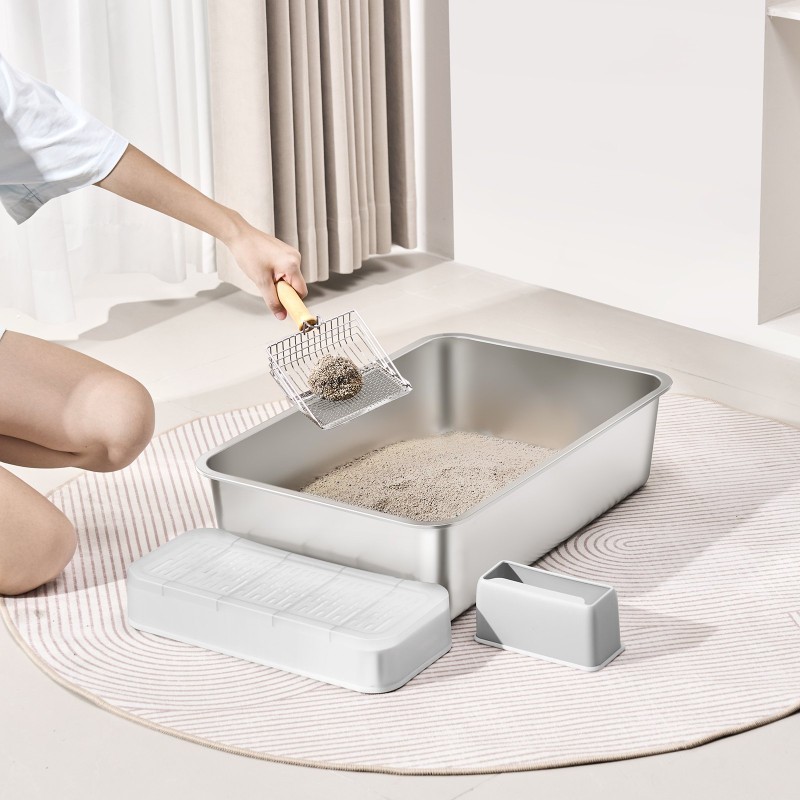 Kissanvessa 2 kappaleen ruostumattomasta teräksestä 150 millimetriä syvä sopii suurikokoisille kissoille