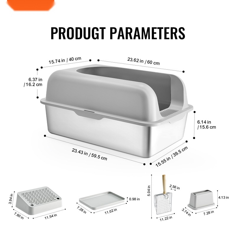 Kissan hiekkalaatikko ruostumattomasta teräksestä suuri kolmenkymmenen litran kuuden tuuman syvyys