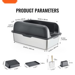 Ruostumaton teräksinen kissanvessa 30 litran 6 tuuman reunoilla suodattava jalkataso metallinen lapio