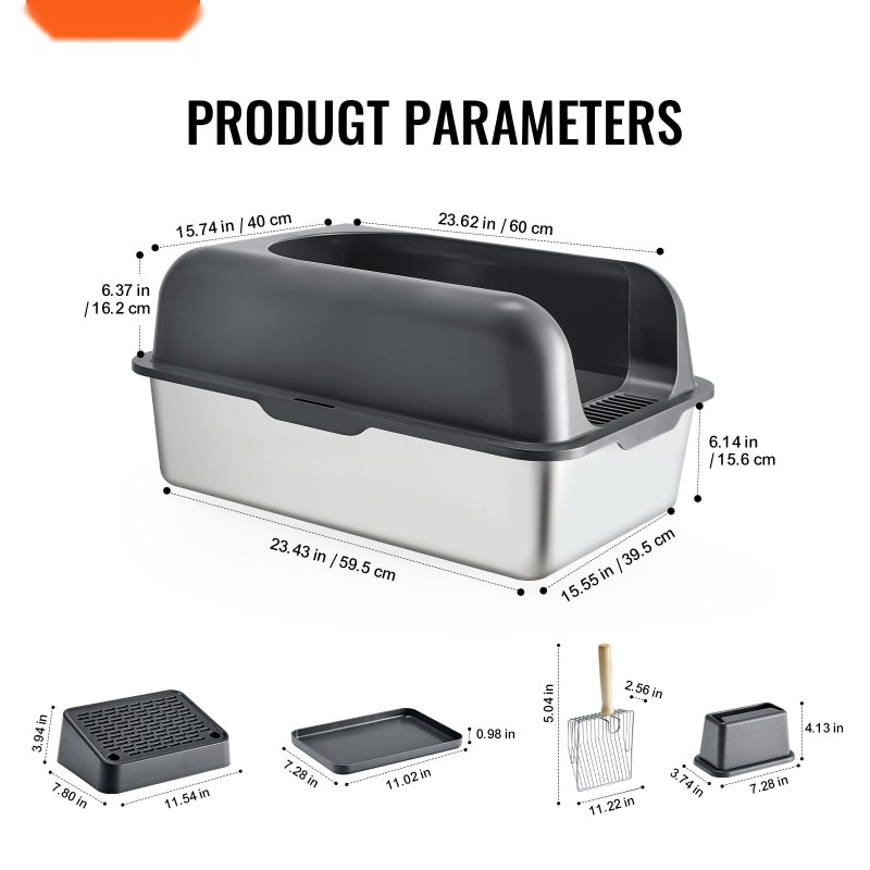 Ruostumaton teräksinen kissanvessa 30 litran 6 tuuman reunoilla suodattava jalkataso metallinen lapio
