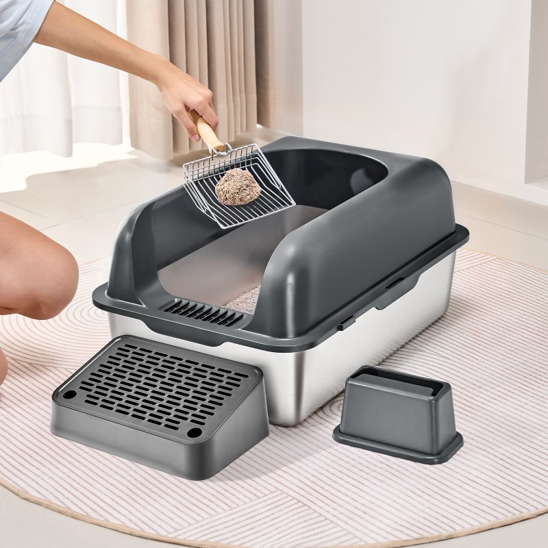 Ruostumaton teräksinen kissanvessa 30 litran 6 tuuman reunoilla suodattava jalkataso metallinen lapio