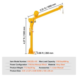 Pickup-auton lavanosturi seosteteräksinen 499 kg manuaalivinssillä kokoontaitettava 360 asteen kääntyvä
