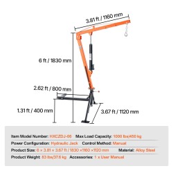 Hydraulinen lava-auton nosturi vetokoukkuun kiinnitettävä seosteräksinen 450 kg 360 asteen kääntyvä