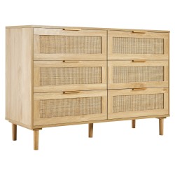 6 laatikkoinen rottinkilipasto MDF runko luonnollinen puunsävy 110x40x75 cm
