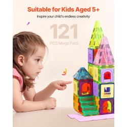 Magneettiset rakennuspalikat ABS-muovia 121 osaa 2 auton alustaa ja 26 numerokorttia